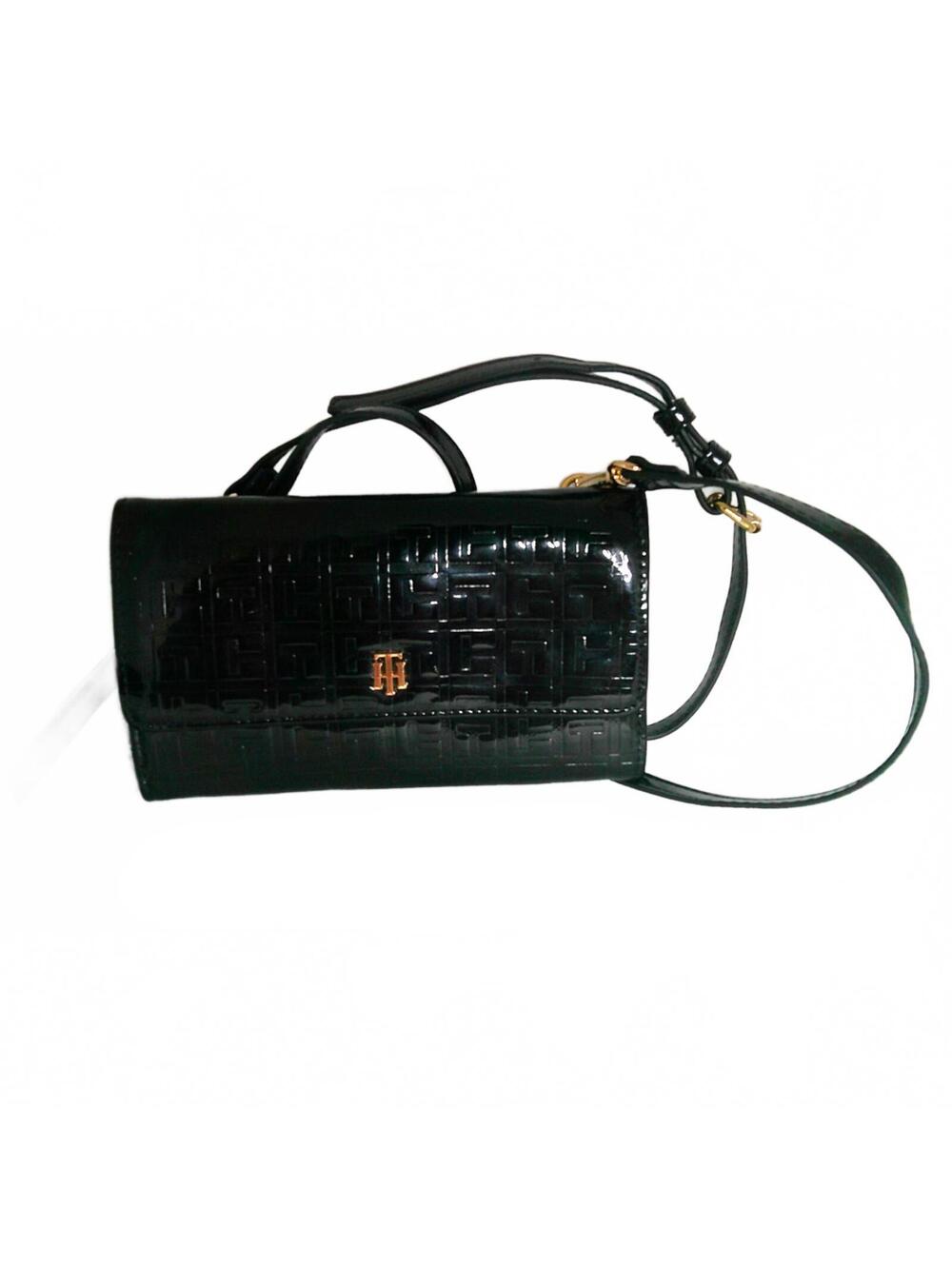 Tommy Hilfiger Black Patent Leather Croc Crossbody Bag Adjustable Strap NEW
